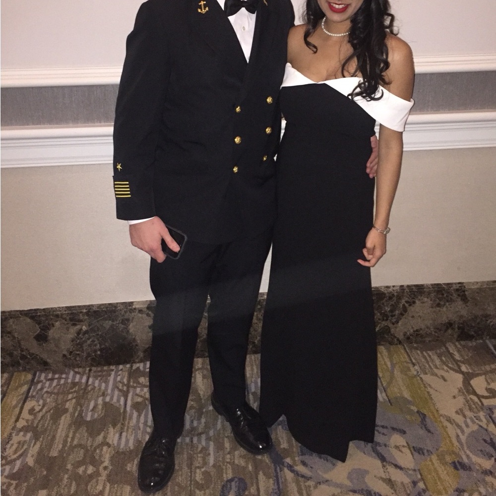 Black Formal Dress with White Accent Sweetheart neckline strapless gown